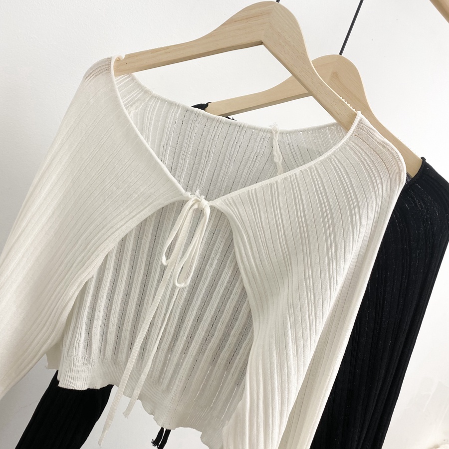 Áo cardigan dệt kim mềm mại tay dài chống nắng dáng ngắn