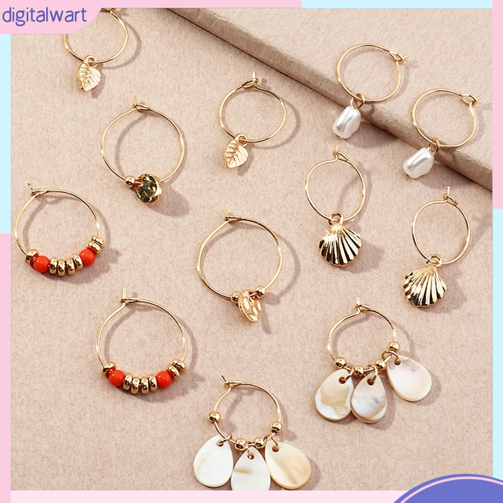 Bộ 6 Đôi Khuyên Tai Hình Vỏ Sò Xinh Xắn Cho Nữ