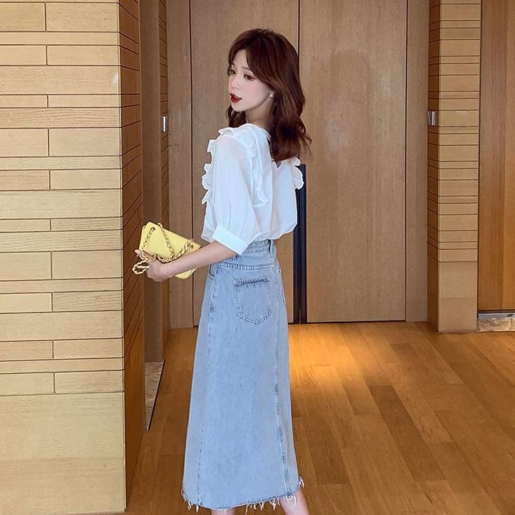 Áo kiểu tay ngắn phồng cổ chữ V dáng rộng phong cách Hàn Quốc thời trang cho nữ