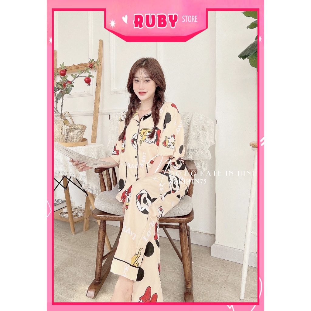 Đồ bộ tay cánh dơi phom to cho nữ mặc nhà chất kate mềm mịn in chuột in hình hoạt hình dễ thương DNKIHTN75