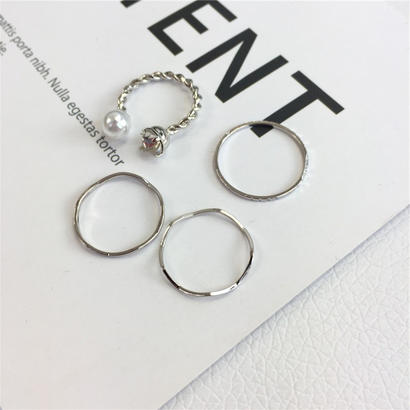 Set 4 Nhẫn Thiết Kế Đơn Giản 23565 Phong Cách Hàn Quốc