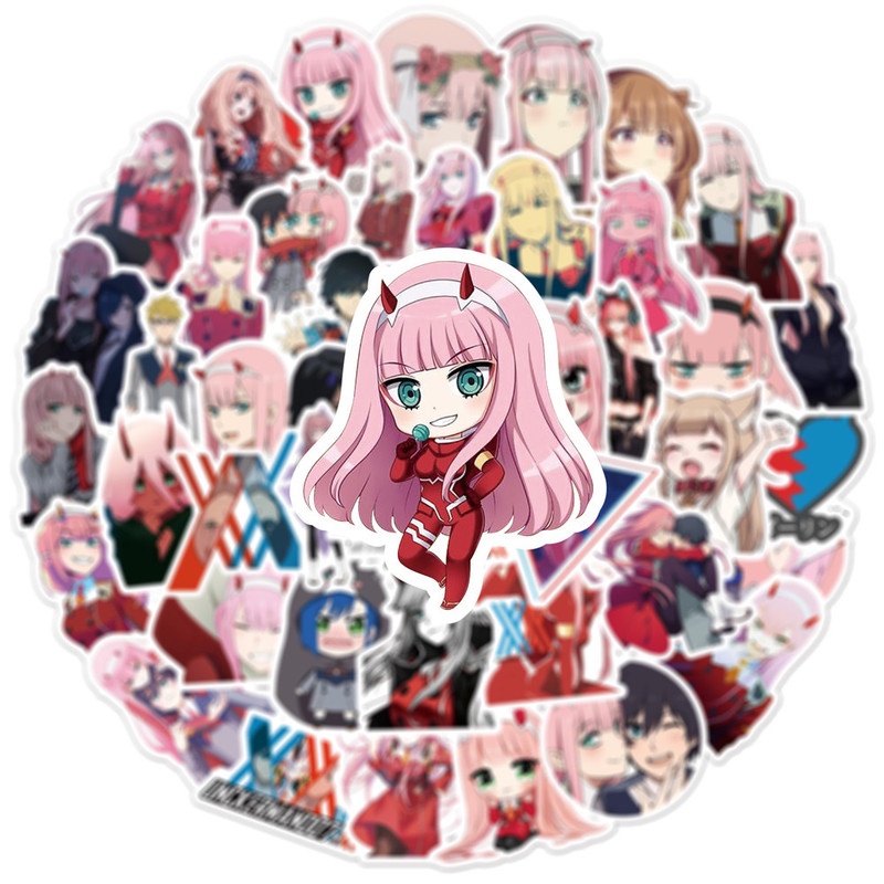 Set 10/50 Nhãn Dán Anime DARLING in the FRANXX Bằng PVC Chống Thấm Nước Trang Trí Xe Hơi Laptop Xe Đạp