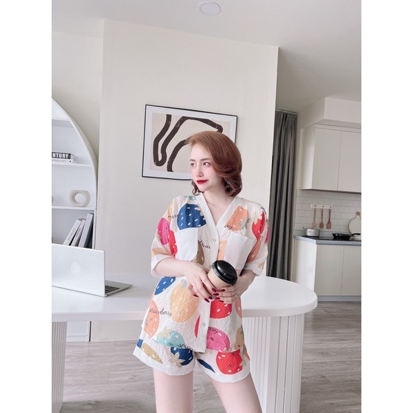 Bộ Pizama Mặc Nhà Nữ Trúc My lụa xốp quảng châu, cổ tim, Freesize 45-65kg, tuỳ chiều cao