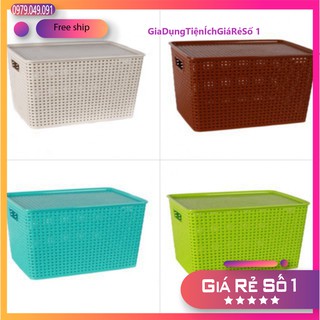 Giỏ đựng đồ bằng nhựa có nắp kiểu Hàn Quốc có các cỡ - Nhựa Viêt nhật