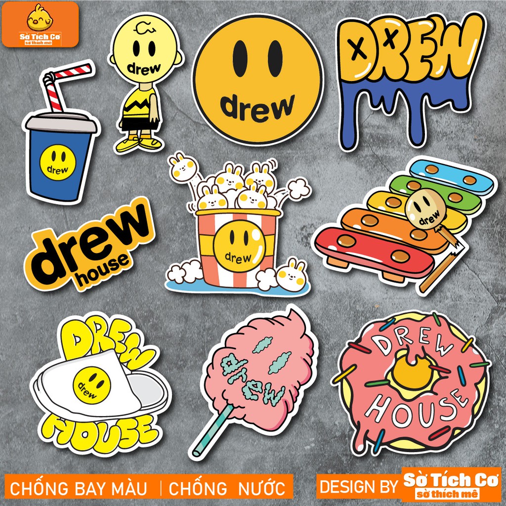 Drew chống nước sticker dán laptop, điện thoại, đàn guitar, mũ bảo hiểm, vali. MSP: NS26