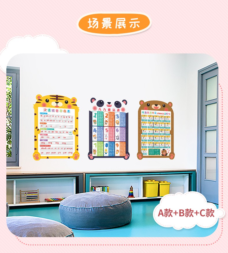 Miếng Dán Tường In Bảng Chữ Cái Công Thức Pinyin Tự Dính Đa Ứng Dụng Cho Phòng Học / Trường Học