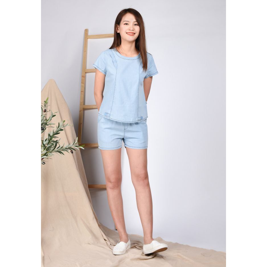 SET đồ JEAN mặc nhà chất liệu jean siêu mềm, thoáng mát -  dáng áo cộc quần short tinh tế, cá tính