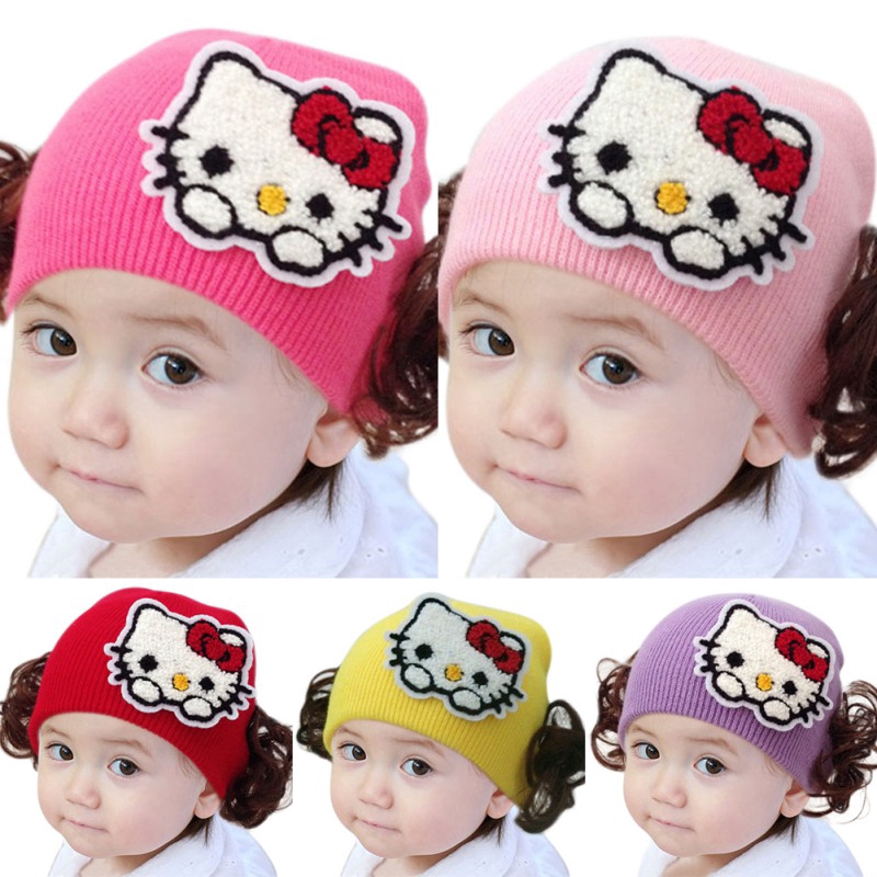 Nón dệt kim họa tiết Hello Kitty đáng yêu cho bé gái