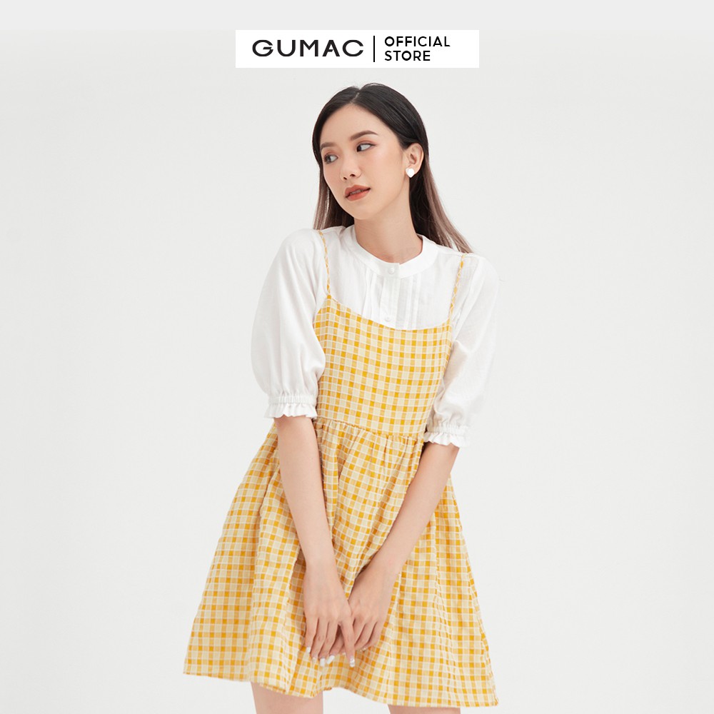 Đầm dây nữ thiết kế babydoll GUMAC màu vàng, phong cách dễ thương DB470 [không kèm áo trong] | BigBuy360 - bigbuy360.vn