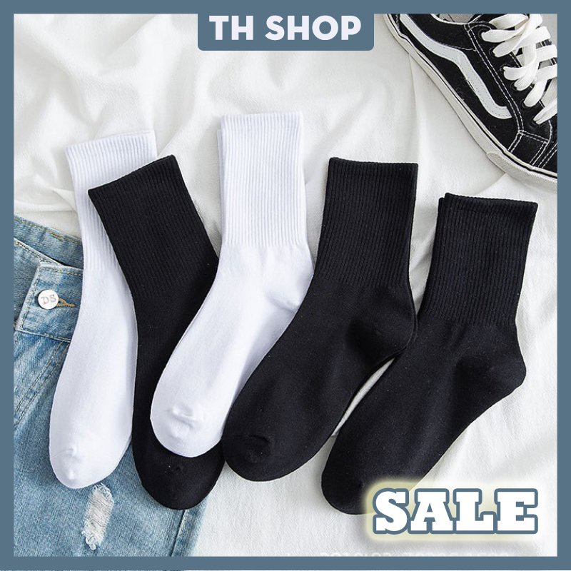 Tất cổ cao, vớ cổ cao nam nữ màu trơn basic vải cotton co giãn thời trang TH92 - Fashion TH