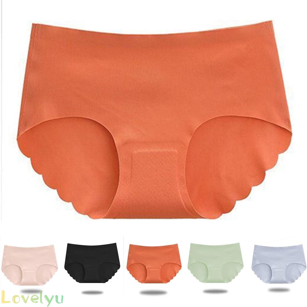 【LOVELYU】Women Underwear Ice Silk Breathable Midwaist Modal Stretch Briefs Solid Color Seamless Xqgspya【Good Quality】