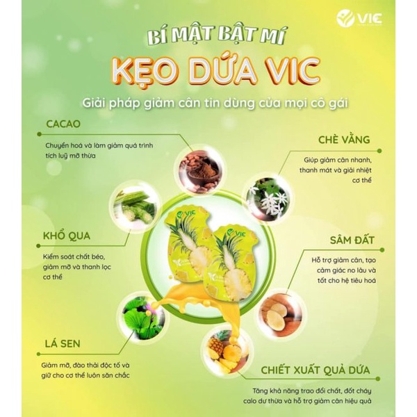 Kẹo dứa vic giảm cân túi 7 viên, giảm cân từ 1-3 kg sau 1 túi