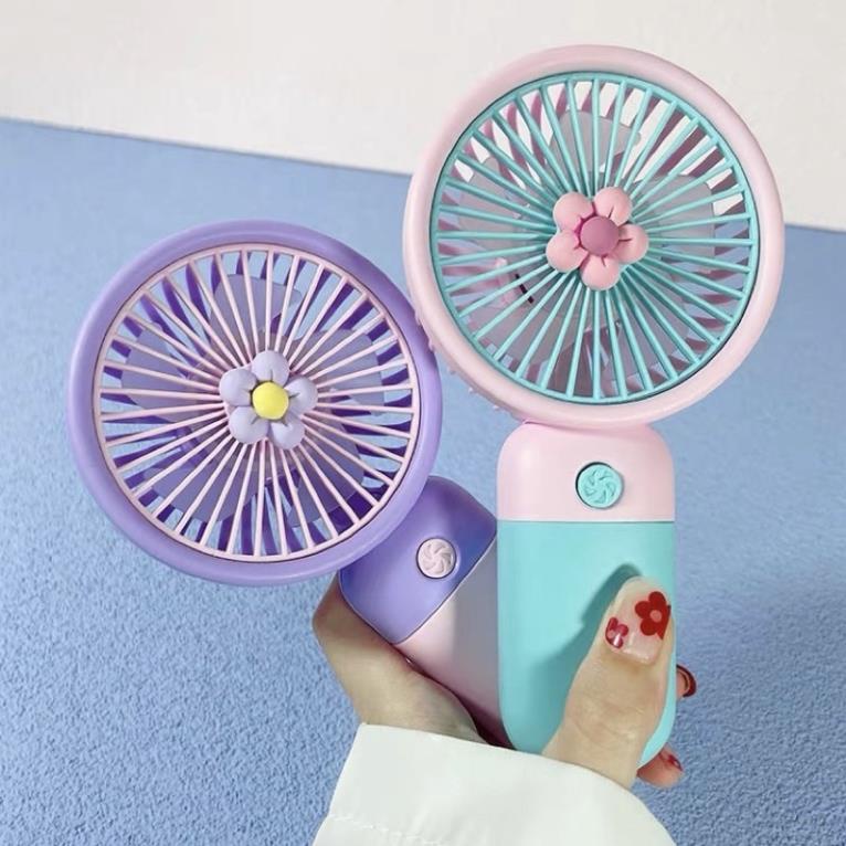 Quạt Cầm Tay Mini, Quạt Tích Điện Hình Bông Hoa Dễ Thương Siêu Mạnh 4 Màu Sắc Dễ Thương