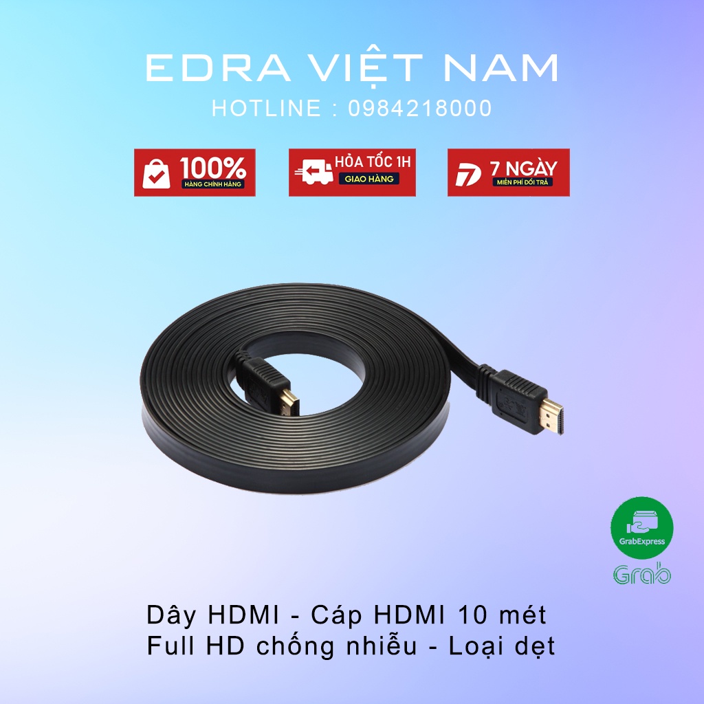 Dây HDMI - Cáp HDMI 10 mét - Full HD chống nhiễu - Loại dẹt - Bảo hành 3 tháng
