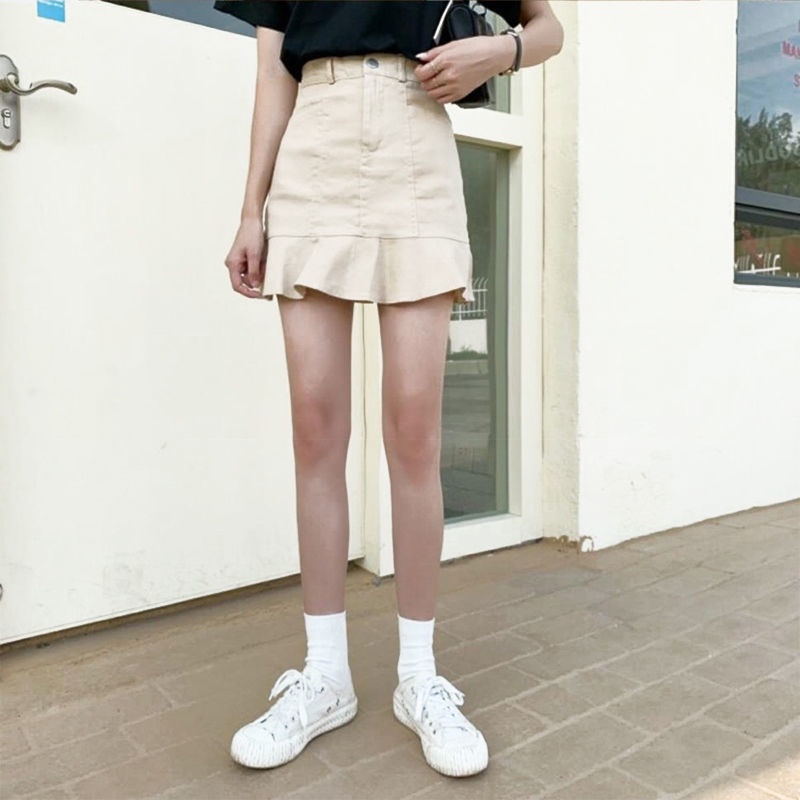 Jiashucheng Chân Váy Chữ a Lưng Cao Màu Đen Thời Trang Mùa Hè Phong Cách Hàn Quốc