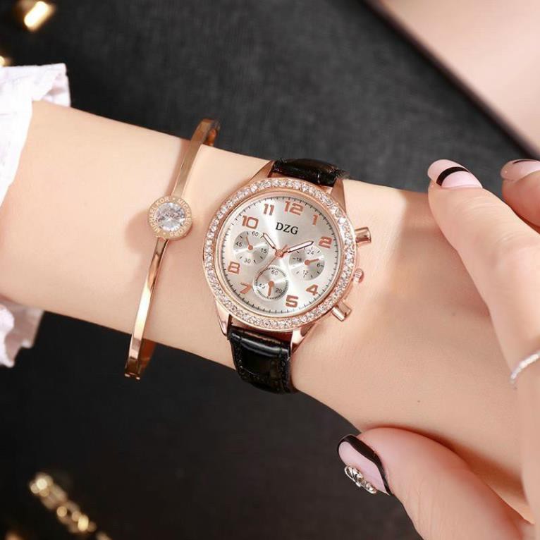 Mã FAMAYMA Đồng hồ nữ dây da DZG viền đá tinh xảo | BigBuy360 - bigbuy360.vn