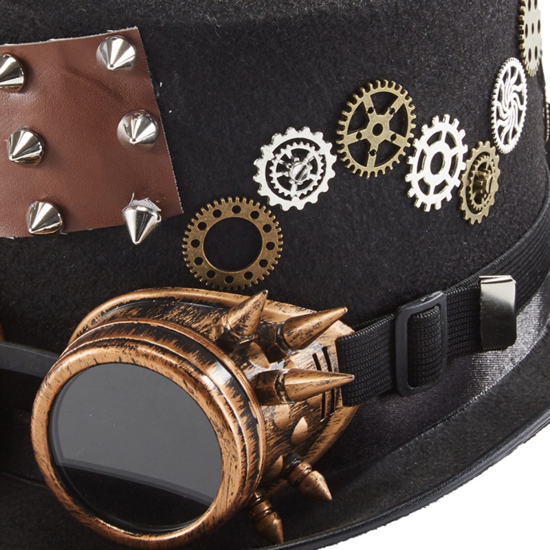 Xiangbao Mũ Jazz Steampunk Đính Đinh Tán Dây Xích Gắn Kính Mắt Trang Trí Tiệc Lễ Hội