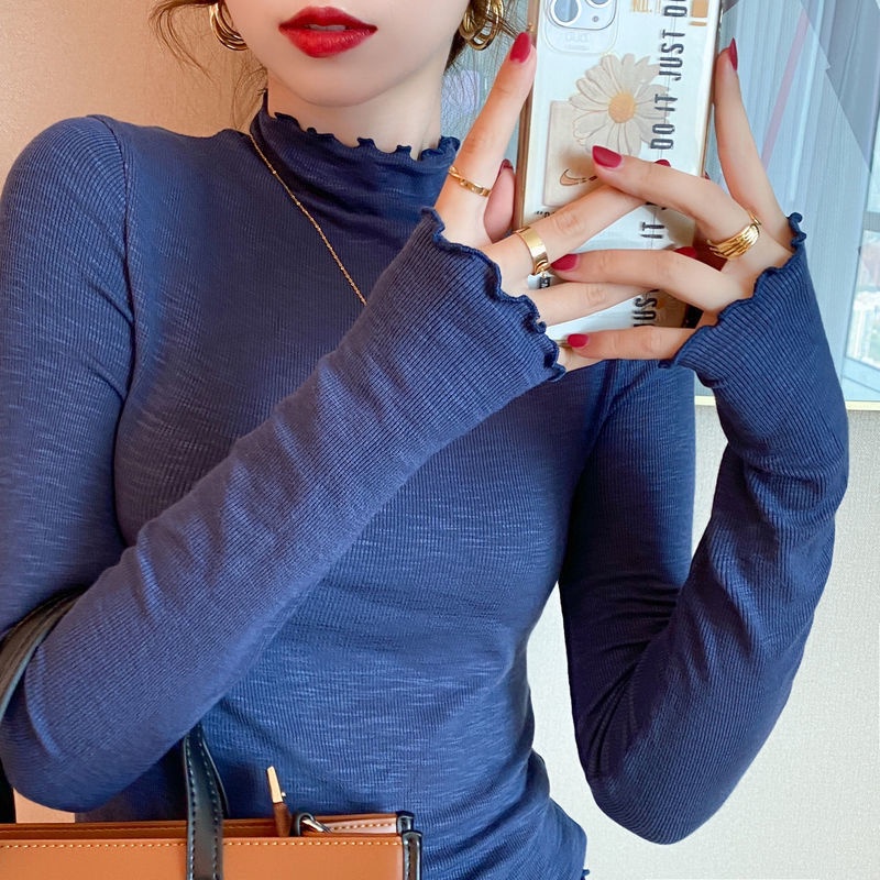 Áo Thun Nữ Dài Tay Cổ Cao Phong Cách Hàn Quốc Mới