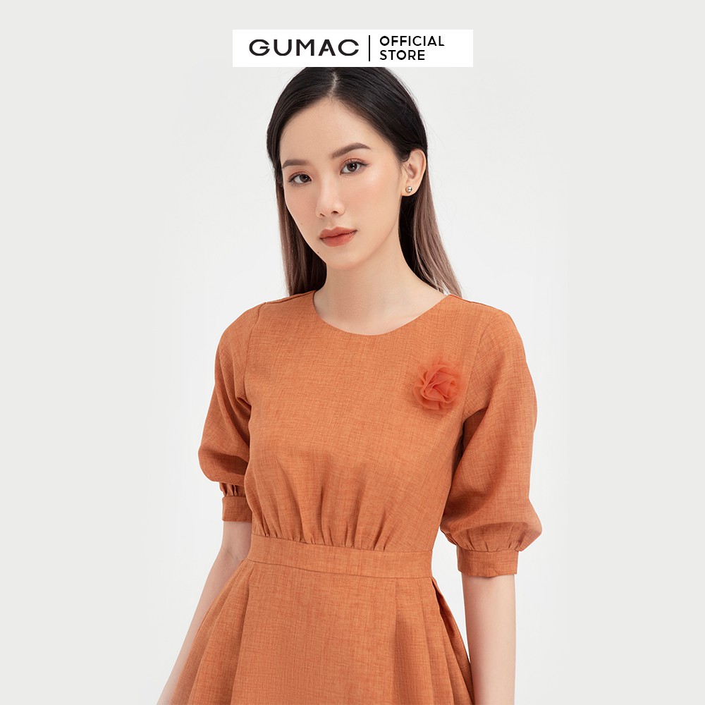 [Mã WABRGU72 giảm 10% tối đa 50k đơn 250k] Đầm xòe nữ nhún eo tay lỡ GUMAC màu gạch trơn thanh lịch, đủ size DB419