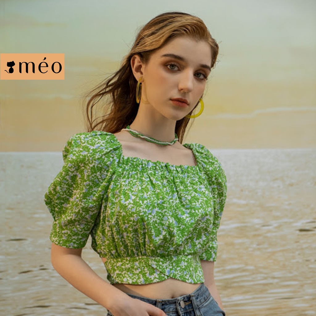 Áo kiểu croptop tay bồng cổ vuông Mio [ Méo shop ]