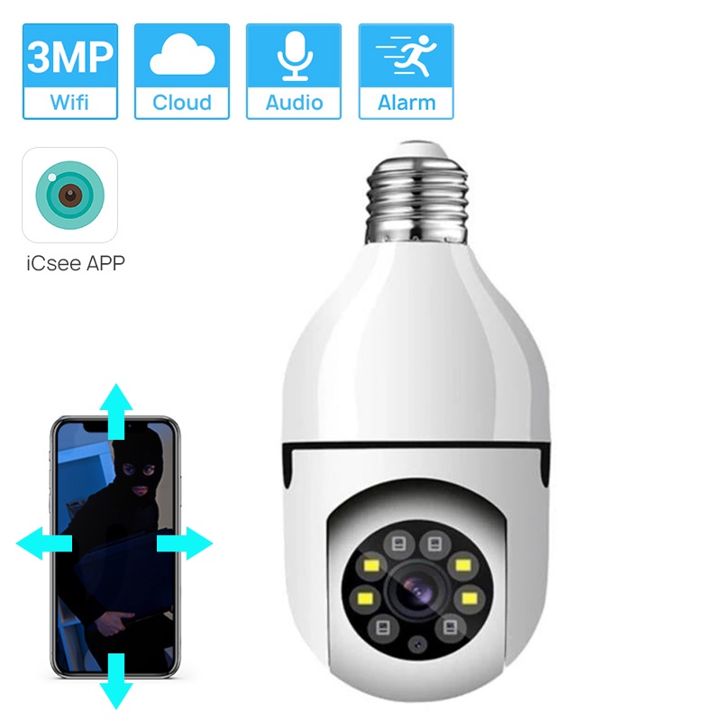 Camera An Ninh Hamrol 3MP E27 PTZ Wifi iCsee App 1080P Tầm Nhìn Ban Đêm 4X Zoom Tự Động Theo Dõi 2MP