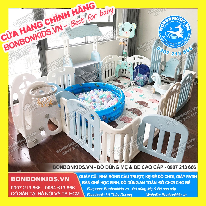 Combo Nhà bóng cầu trượt, Quây Full Hàn Quốc Newber Luxury 3 ( Big Size 1m9x2m5) 12 chi tiết - Khu vui chơi cho bé