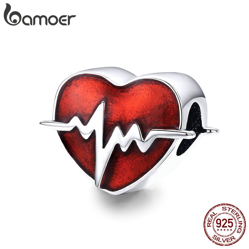 Hạt trang sức Bamoer SCC1151 bạc 925 hình trái tim màu đỏ làm trang sức dễ thương