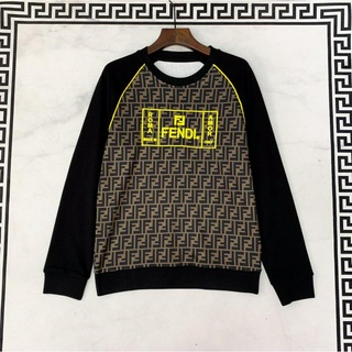 Áo sweater tay dài cổ tròn bằng vải cotton 100% thêu logo thương hiệu Fendi thời trang thu đông cho nam