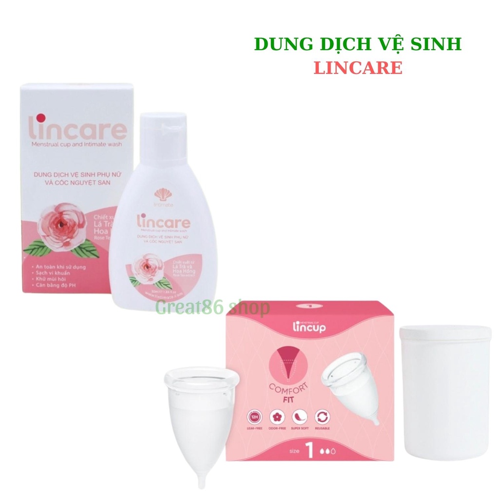Dung dich vệ sinh phụ nữ great86 dung dịch vệ sinh cốc nguyệt san Lincare 50ml chiết xuất từ thiên nhiên