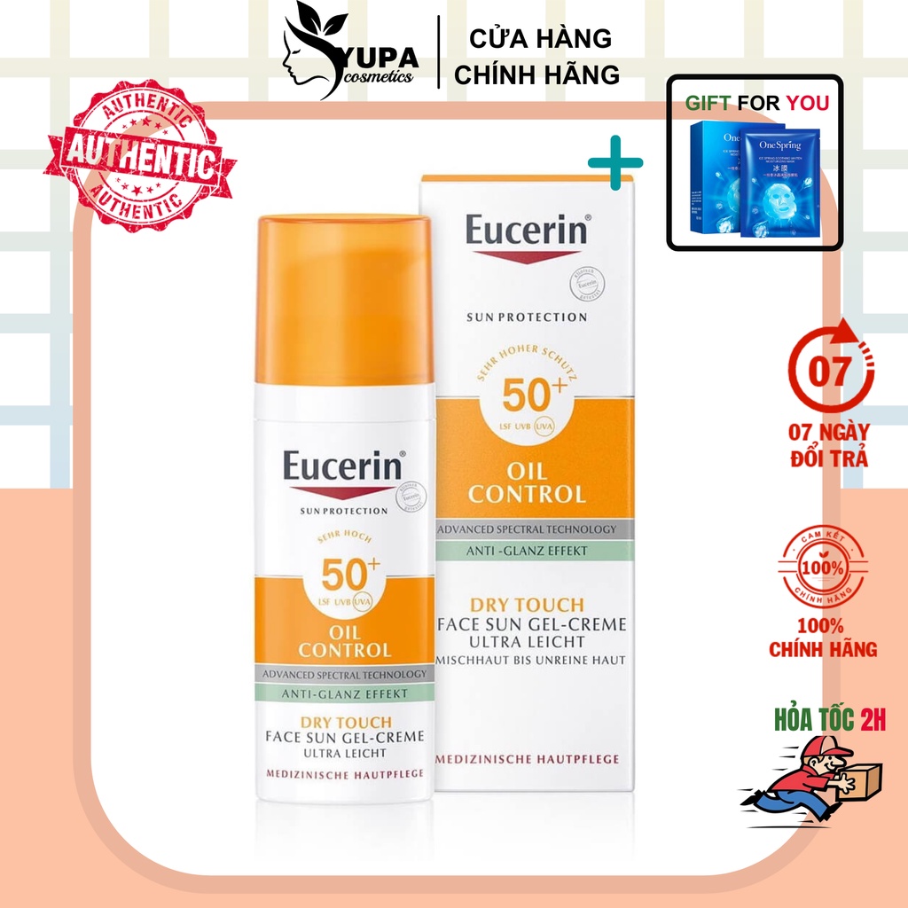 Kem chống nắng Eucerin Oil Control cho da dầu mụn, Kem chống nắng kiềm dầu Eucerin Sun Gel-Cream Dry Touch SPF50+ 50ML