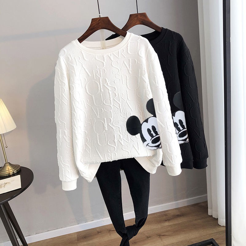 Áo Sweater Tay Dài Cổ Tròn In Hình Chuột Mickey Phong Cách Hàn Quốc Thời Trang Xuân Thu Mới