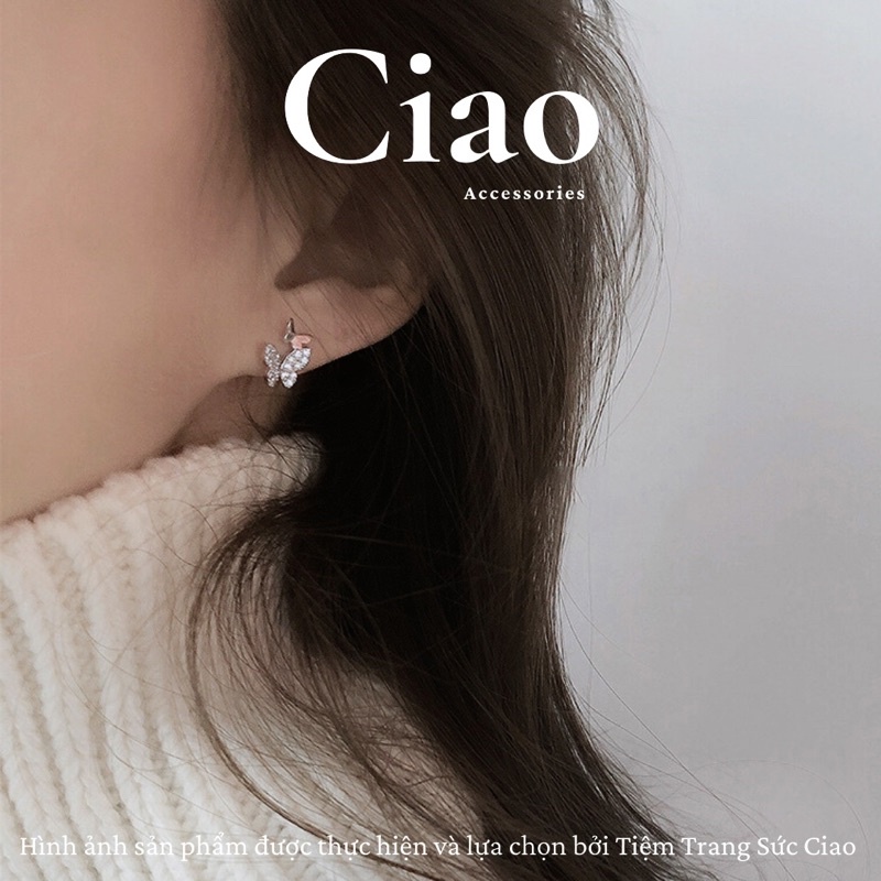 [HOẢ TỐC 1H] Khuyên tai/ Bông tai mạ bạc S925 thiết kế hình bổng hồ điệp đôi Charles Ciao