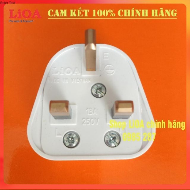 Phích cắm 3 chân LiOA tiêu chuẩn châu âu kiểu Anh có cực nối đất và cầu chì 13A - PUK