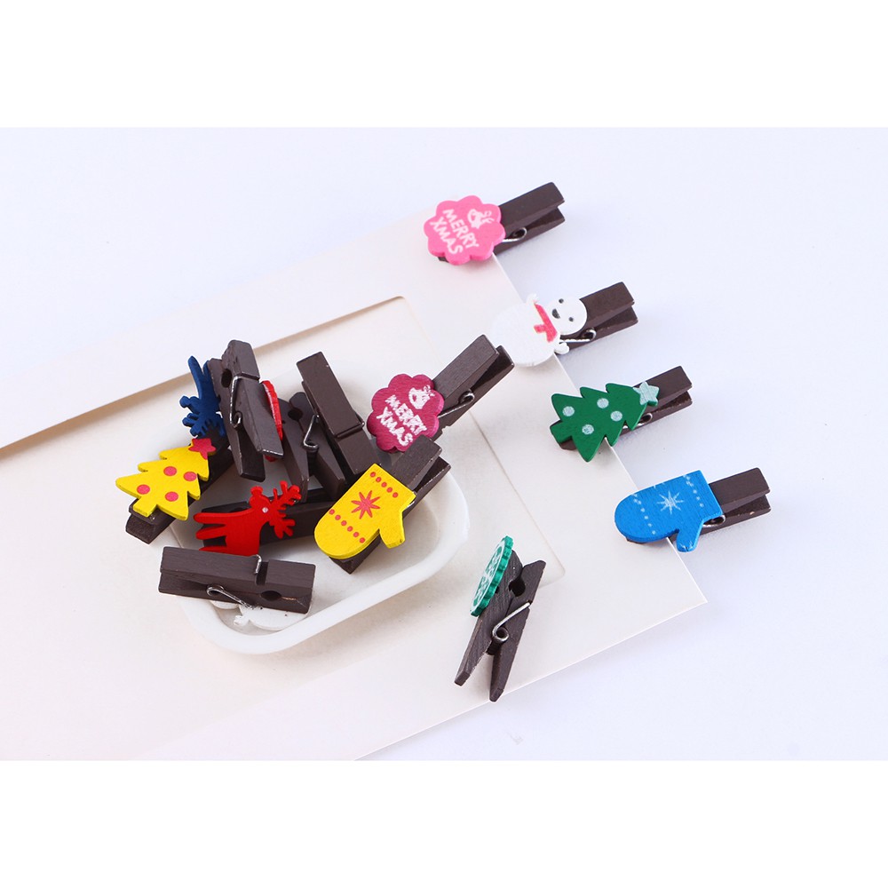 Set 12 Kẹp Gỗ Đáng Yêu Giáng Sinh - Đủ Hình