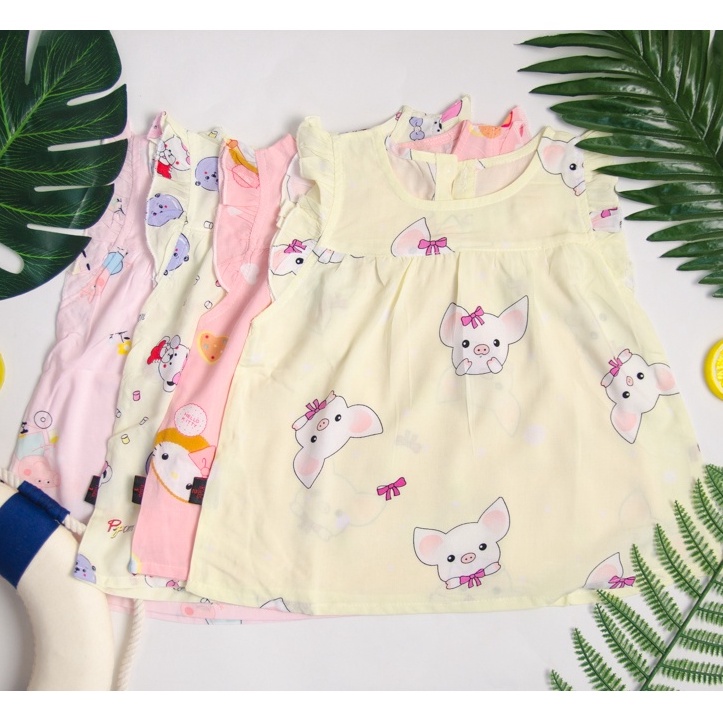 Bộ hè dễ thương cho bé gái từ 6-15kg chất liệu lanh lụa, đồ ngủ hè