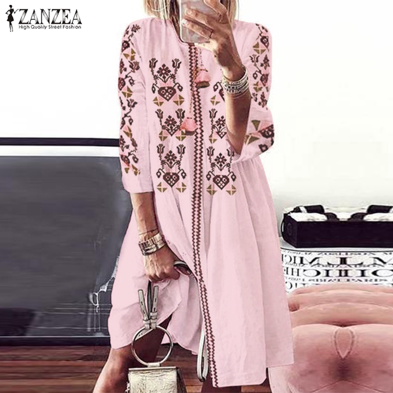 ZANZEA Đầm maxi tay lỡ form rộng in họa tiết trang nhã dành cho nữ | BigBuy360 - bigbuy360.vn