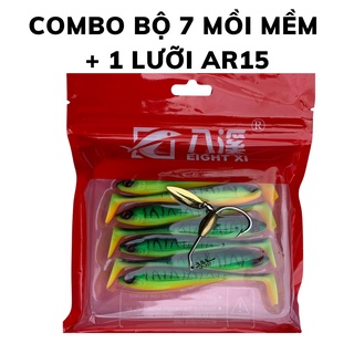 Combo bộ 7 mồi mềm nff KÈM 1 LƯỠI AR15, mồi mềm xanh tiger câu lure lóc cá chẽm, cá giả nff câu cá biển siêu nhạy