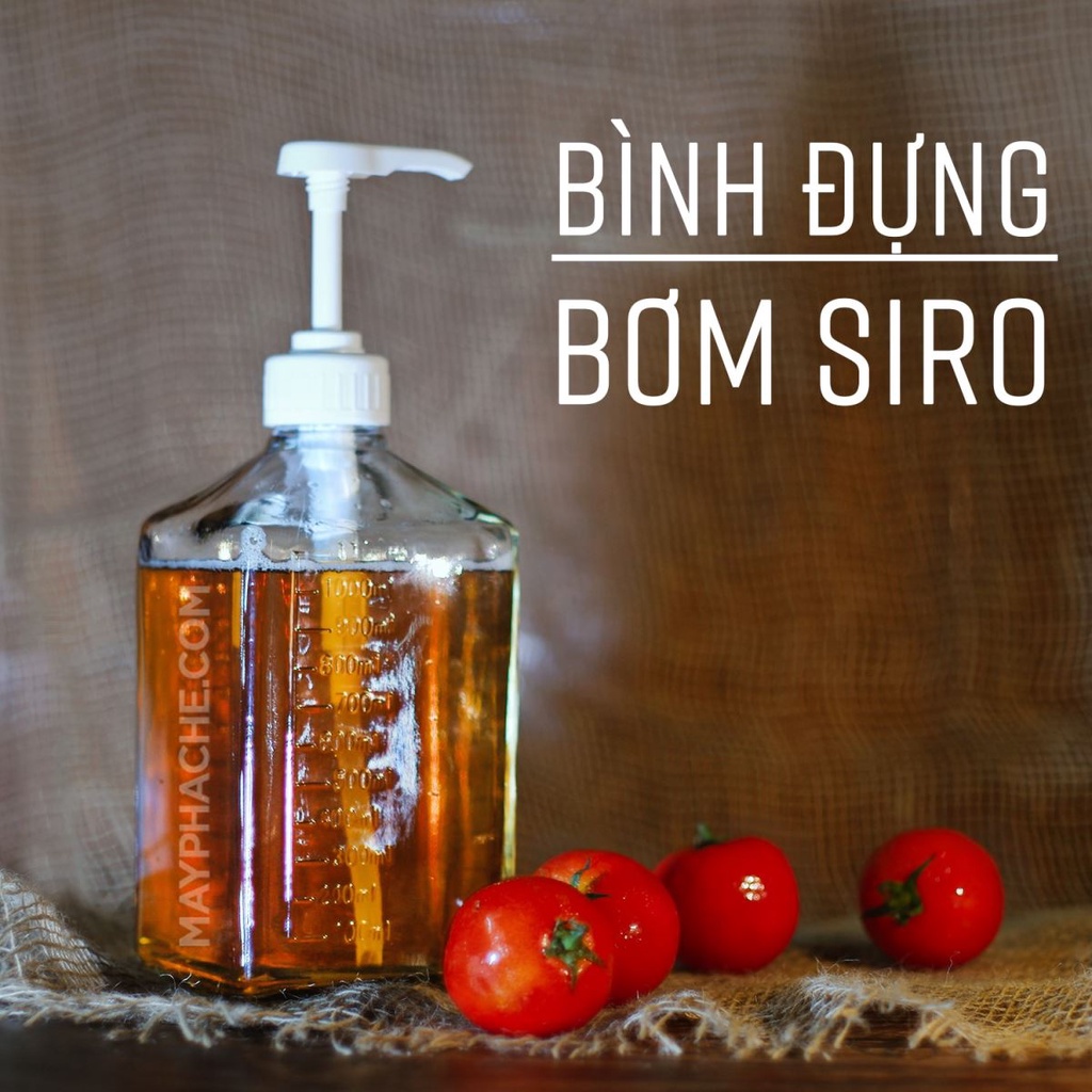 Bình siro có vòi pump 1100ml - bơm 1 lần 10ml -Dụng cụ pha chế