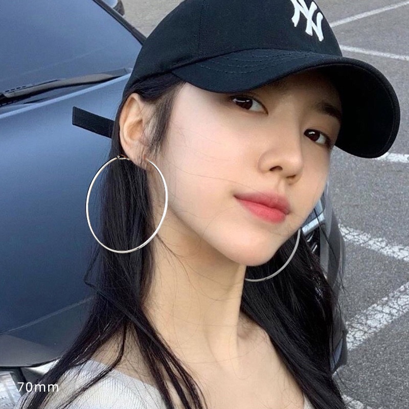 Khuyên tai nữ vòng tròn cỡ lớn bạc 925 CHILLEE KT