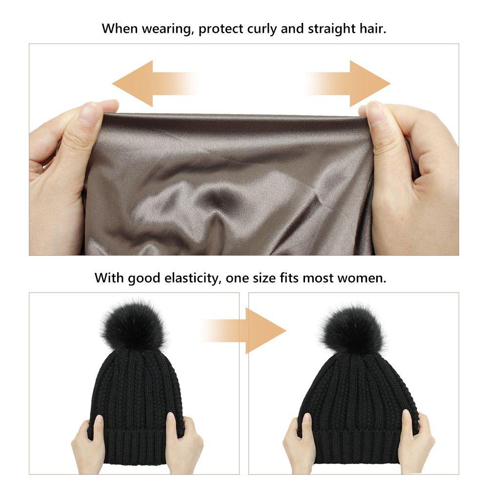 Mũ Beanie Mùa Đông Vải Satin Co Giãn Cho Nữ
