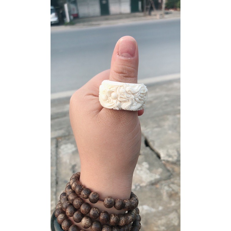 Nhẫn xương mỹ nghệ trạm khắc rồng phượng hàng thật