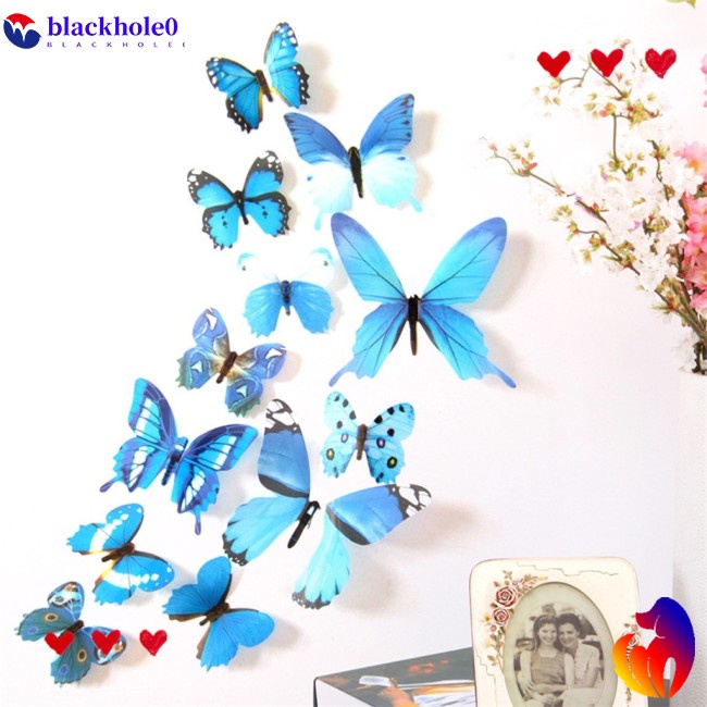 BH 【PYW】12Pcs 3D Wall Stickers Fridge Magnet Butterflies DIY Sticker Home Decor Kids Rooms Wall Decoration