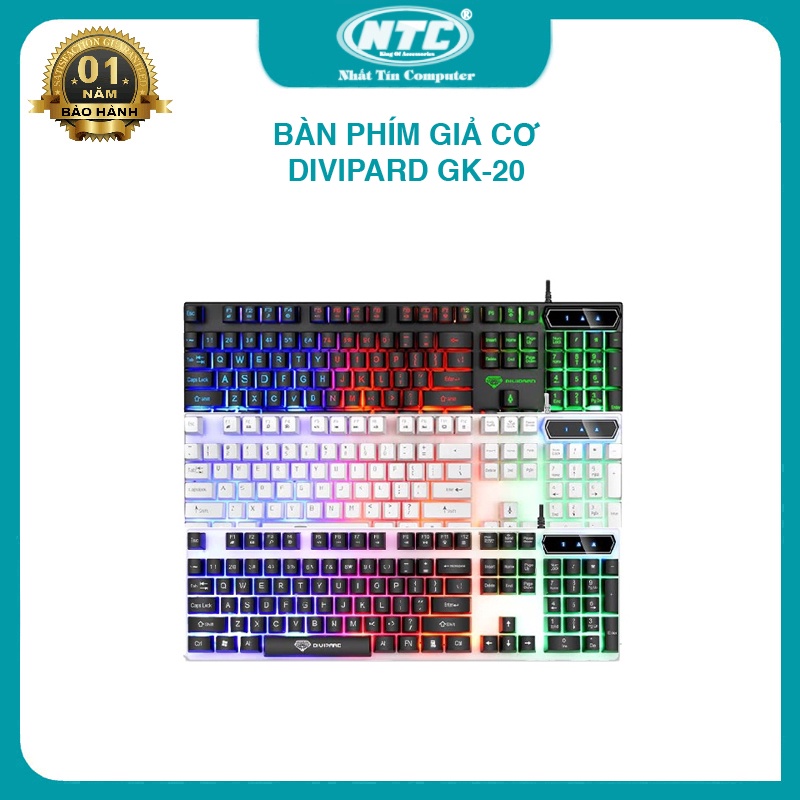 Bàn phím giả cơ Divipard GK-20 led đa màu - phím chống nước tiêu chuẩn (đen) - Nhất Tín Computer