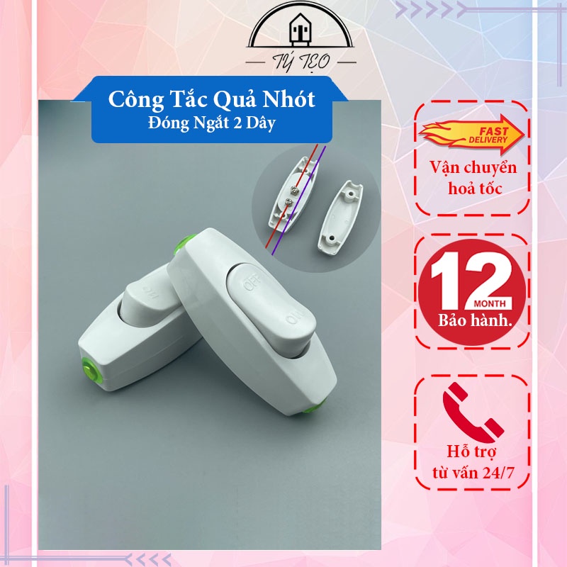 Công Tắc Quả Nhót - Công Tắc Treo Lắp Trên Dây Điện Bật/Tắt Bóng Đèn, Quạt - Đóng Ngắt 2 Dây - CT01 - Gia Dụng Tý Tẹo