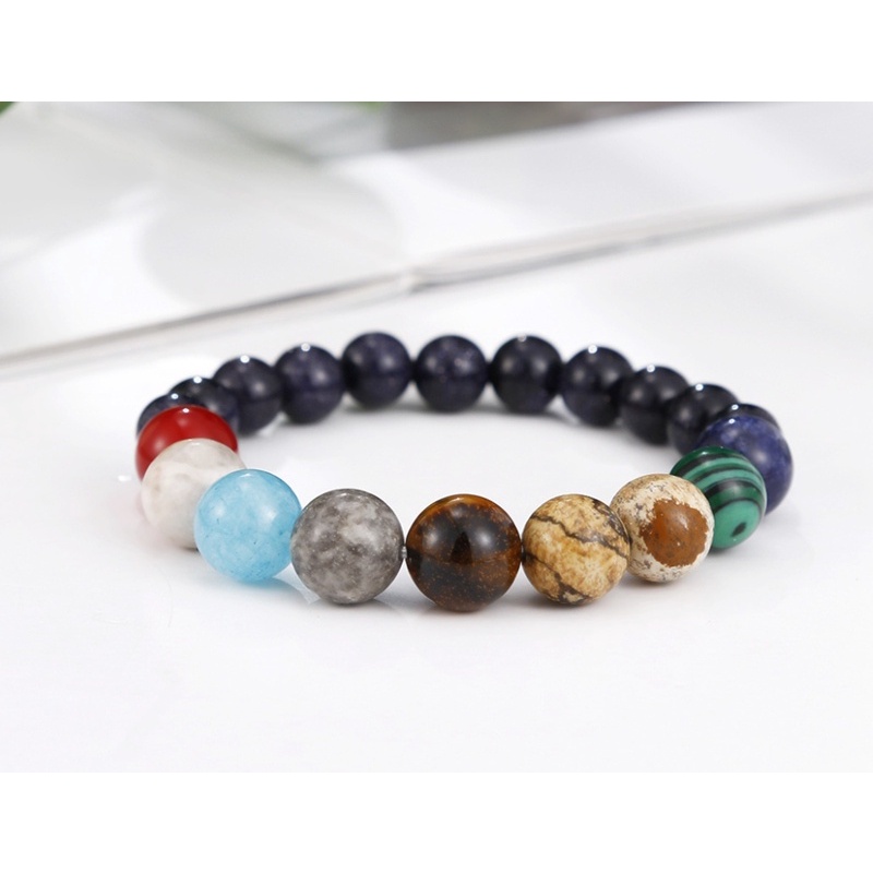 Vòng đeo tay xỏ tám hạt đá luân xa tự nhiên phong cách hệ mặt trời dành cho nam và nữ