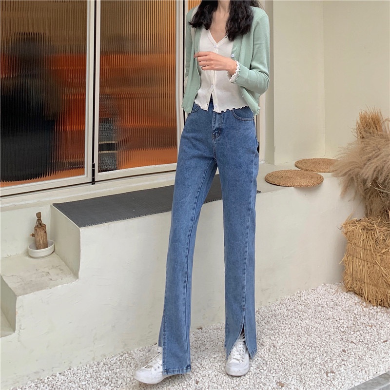Quần Jean Lưng Cao Ống Rộng Plus Size Theo Phong Cách Retro Hàn Quốc Dành Cho Nữ