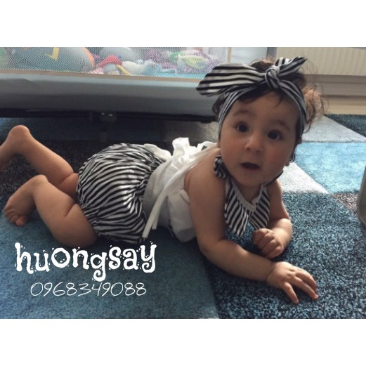 Set 3 món bodysuit+quần+ băng đô bé gái sang chảnh