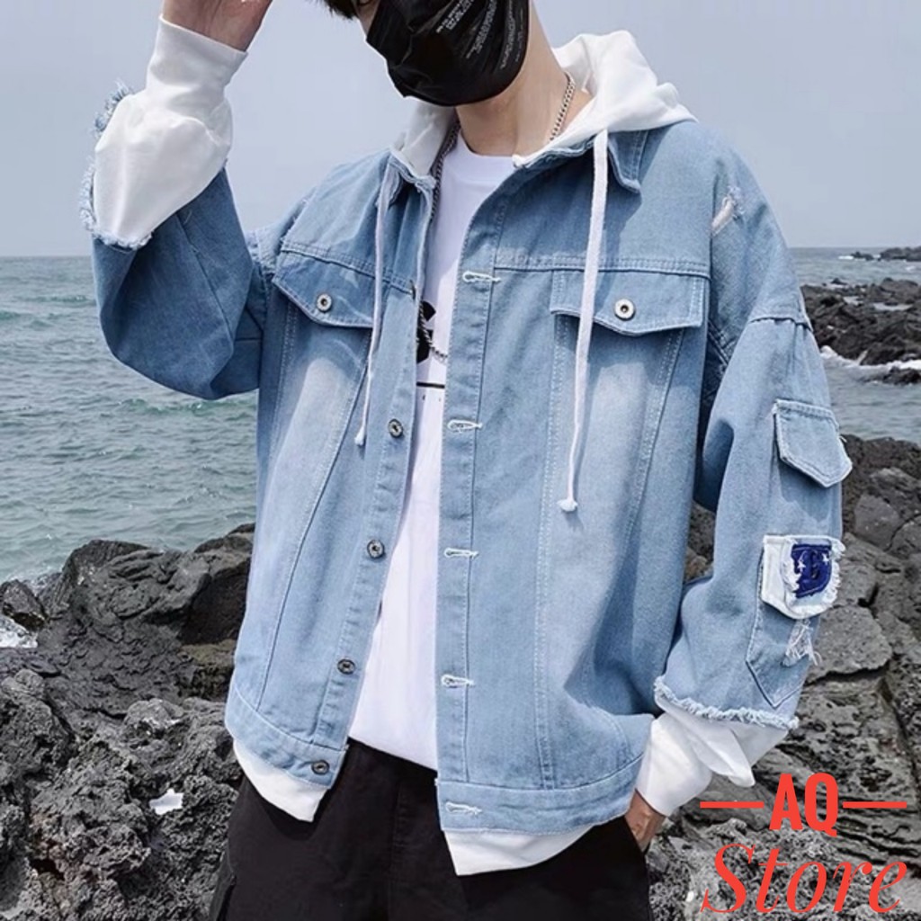 Áo Khoác JEAN Nam Nữ Liền Mũ Cao Cấp Đẹp💖FREESHIP+QUÀ TẶNG💖 Áo Khoác Jeans Nam Nỉ Phối Liền Mũ Unisex -QSTORE