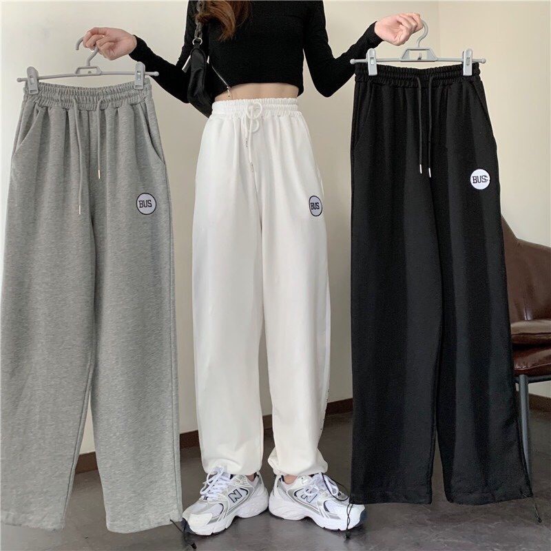 Quần Nỉ Da Cá BUS Unisex/ ogger suông ống rộng rút dây thêu chữ màu ĐEN | TRẮNG | XÁM Ulzzang HOT | BigBuy360 - bigbuy360.vn