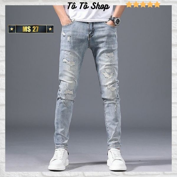 Quần jean nam rách nhẹ chất bò cao cấp co dãn 4 chiều ❤️FREESHIP❤️ quần rin nam đẹp mẫu mới thời trang Tô Tồ Shop - MQ27